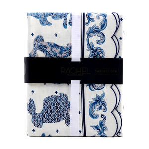 RACHEL ROY Chinoiserie Blue EASTER Bunny 60X84 Oblong Tablecloth NEW